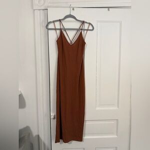 Mango Spaghetti Strap Copper Dress